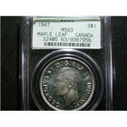 1947 Maple Leaf  "Double HP" $1  PCGS  MS63 Brilliant!