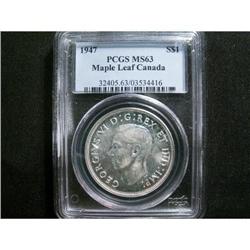 1947 Maple Leaf  "Single HP" $1  PCGS  MS63. Brilliant and lustrous.  Key date.