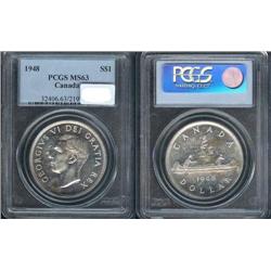 1948  PCGS MS63. Light tone but mostly brilliant and lustrous.