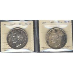 1949 $1 ICCS MS64.  Lot of two coins both nice examples.
