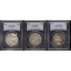 Lot of 3 silver dollars, all PCGS MS64. Includes 1949, 1951, 1953 SF. Some are nicely toned.