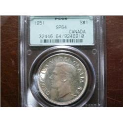 1951 $1 PCGS SP64, light gold and russet tones.  Scarce!