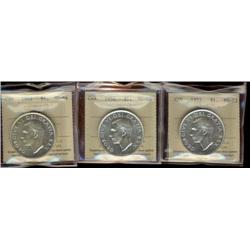 1952 $1 SWL, lot three coins all ICCS certified SWL,  includes one MS62, MS63 & MS64.  All white.
