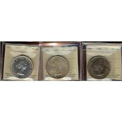 1953-1954 $1, Lot of three coins all ICCS MS64, includes 1953 SF and NSF as well as 1954 SWL.  Again