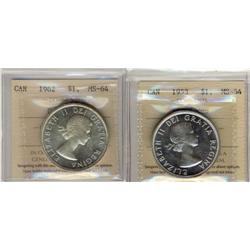 1953 SF, 1962 $1, both ICCS MS64 CAMEO