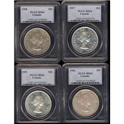 Lot of 4 silver dollars, all PCGS MS64. Includes 1954, 1957, 1958, 1959. Some are nicely toned.