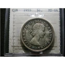 1955  $1  ICCS MS64PQ.  Light gold and russet tones.  Near "Gem".