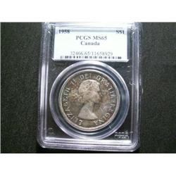 1958  $1  PCGS MS65.  Superb toning over full underlying luster. A very flashy coin.