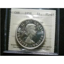 1958  $1  ICCS PL65 CAMEO.  Fully brilliant and lustrous with a strong Cameo contrast.