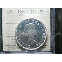 1964  $1  ICCS PL66  CAMEO.  Fully brilliant and lustrous with a strong Cameo contrast. Scarce so ni