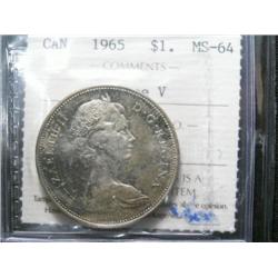 1965 TYPE 5 $1 ICCS MS64 Attractive toning over full underlying lustre.