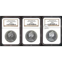 Lot of 3 NGC graded Silver dollars; 1965 Sm. Bds, ptd 5, 1965 Lg bds. Blt 5, 1965 Lg bds. Ptd. 5.  A