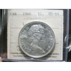 1966 Large Beads  $1  ICCS MS64 . Fully brilliant and lustrous.
