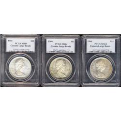 1966 Large Beads  $1  PCGS MS64 . Lot of 3 pieces. A couple are nicely toned.