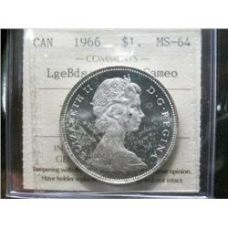 1966 Large Beads  $1  ICCS MS64 HEAVY CAMEO. Fully brilliant and lustrous.