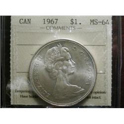 1967 $1 ICCS MS64 white with full lustre.  Near to be called "Gem"