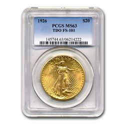 1926 $20 Saint-Gaudens Gold Double Eagle MS-63 PCGS (TDO FS-101)