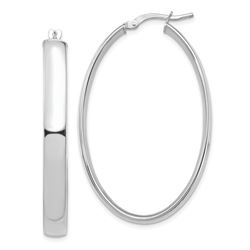 14k White Gold Oval Hoop Earrings - 5x27 mm