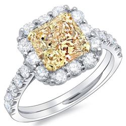 Natural 2.04 CTW Radiant Cut Canary Yellow Diamond Engagement Ring 14KT White Gold