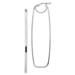 14k White Gold Polished Rectangle Hoop Earrings - 4 mm