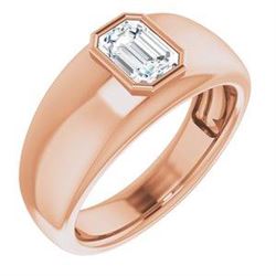 Natural 0.72 CTW Bezel Set Emerald Cut Men's Diamond Ring 14KT Rose Gold