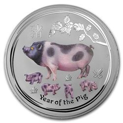 2019 Australia 1 kilo Silver Lunar Pig (Gemstone Eye)