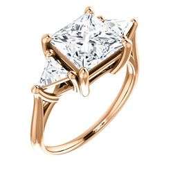 Natural 3.32 CTW 3-Stone Princess Cut & Trillions Diamond Ring 14KT Rose Gold