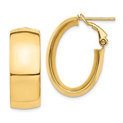 14k Yellow Gold Omega Back Oval Hoop Earrings - 10x18 mm