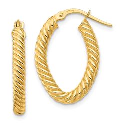 14k Yellow Gold Small Textured Oval Hoop Earrings - 2x4 mm