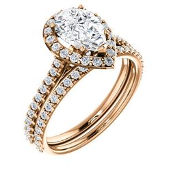 Natural 2.72 CTW Halo Teardrop Pear Cut Diamond Engagement Set 18KT Rose Gold
