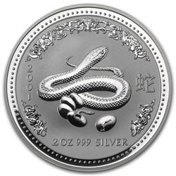 2001 Australia 2 oz Silver Year of the Snake BU