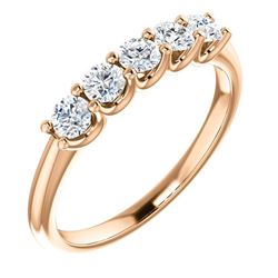 Natural 0.52 CTW Round Cut 5-Stone Diamond Wedding Anniversary Ring 18KT Rose Gold