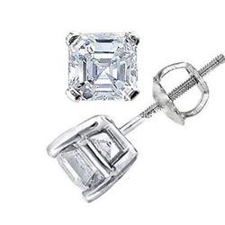 Natural 0.92 CTW Asscher Cut Diamond Stud Earrings 14KT White Gold