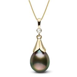 Tahitian Drop-Shape Pearl and Diamond Lily Pendant