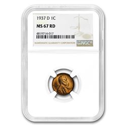 1937-D Lincoln Cent MS-67 NGC (Red)