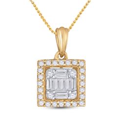 14kt Yellow Gold Womens Baguette Diamond Square Pendant 1/5 Cttw