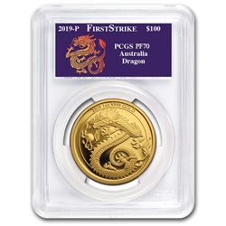 2019 Australia 1 oz Gold Dragon PR-70 PCGS (FS)