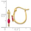 Image 2 : 14k Yellow Gold 1/20ct Diamond & Ruby Hoop Earrings - 16 mm
