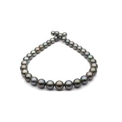 Dark Steel and Subtle Peacock Round Tahitian Pearl Necklace, 18", 9.9-12.3mm, AA+ Quality