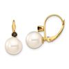Image 1 : 14k Yellow Gold White Pearl Smokey Quartz Earrings - 8-8.5 mm
