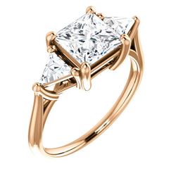 Natural 2.62 CTW 3-Stone Princess Cut & Trillion Cut Diamond Ring 14KT Rose Gold