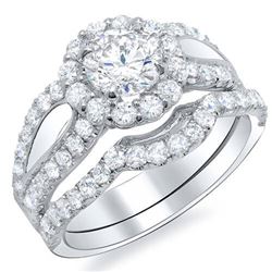 Natural 3.47 CTW Halo Round Cut U-Setting Diamond Bridal Set 18KT White Gold