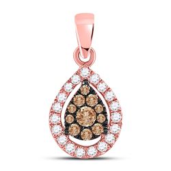 14kt Rose Gold Womens Round Brown Diamond Teardrop Cluster Pendant 1/3 Cttw