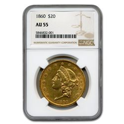 1860 $20 Liberty Gold Double Eagle AU-55 NGC
