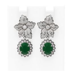 9.09 ctw Emerald & Diamond Earrings 18K White Gold - REF-345M5G