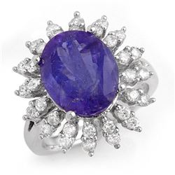 7.38 ctw Tanzanite & Diamond Ring 18k White Gold - REF-299M3G