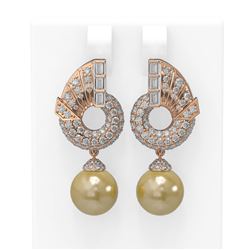 4.21 ctw Diamond & Pearl Earrings 18K Rose Gold - REF-378M2G