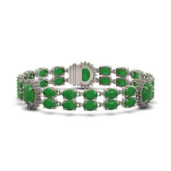33.27 ctw Jade & Diamond Bracelet 14K White Gold - REF-354H5R