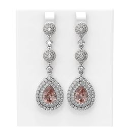 10.47 ctw Morganite & Diamond Earrings 18K White Gold - REF-618F2M