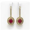Image 1 : 9.25 ctw Certified Ruby & Diamond Victorian Earrings 14K Yellow Gold - REF-249N6F